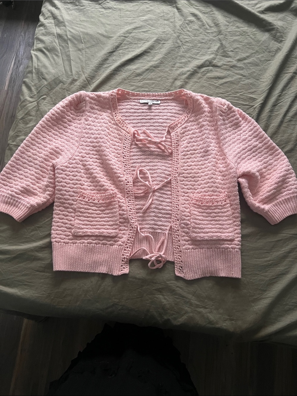 WOMENS KNIT PINK CARDIGAN WITH TIE IN FRONT WITH POCKETS